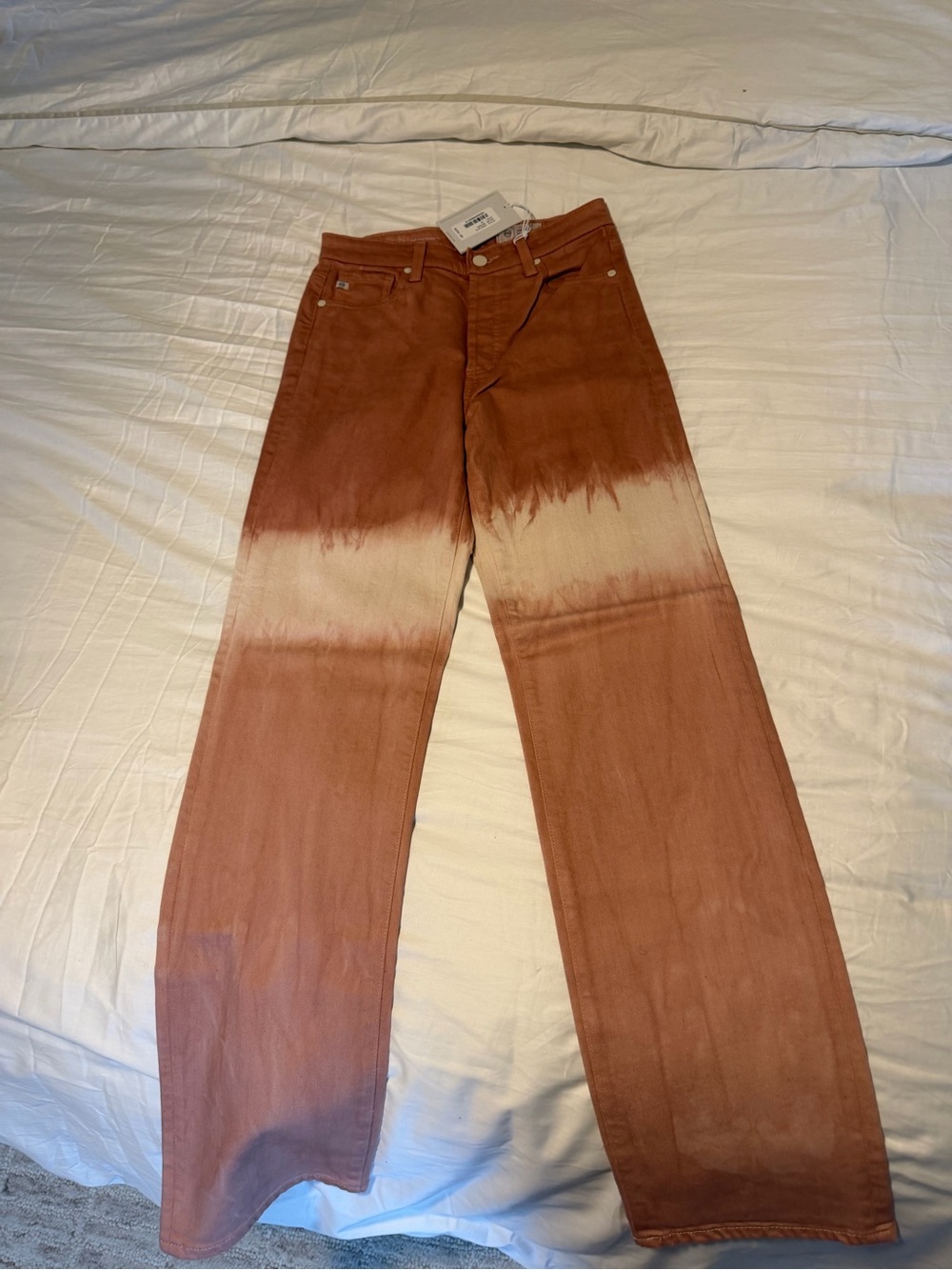 AG Dusty Pink and Cream Straight Leg Jeans, size 28